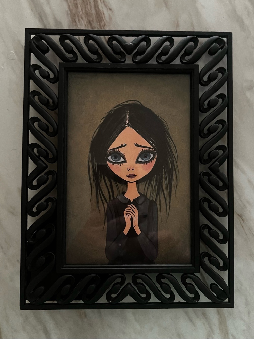 Black Framed Sad Girl Illustration Wall Art